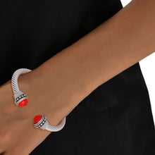 Load image into Gallery viewer, Red Bead Silver Stud Cable Bangle
