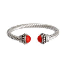 Load image into Gallery viewer, Red Bead Silver Stud Cable Bangle
