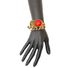 Load image into Gallery viewer, Burnished Gold Red Elephant Hinged Bracelet
