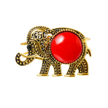 Load image into Gallery viewer, Burnished Gold Red Elephant Hinged Bracelet
