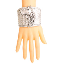 Load image into Gallery viewer, Burnished Silver Horse Hammered Cuff
