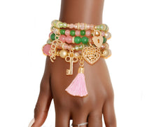 Load image into Gallery viewer, Pink Green Glass Love Bracelets
