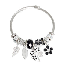 Load image into Gallery viewer, Silver Black Clover Cable Bangle
