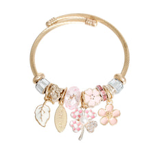 Load image into Gallery viewer, Gold Pink Clover Cable Bangle
