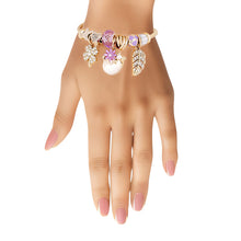 Load image into Gallery viewer, Gold Purple Floral Cable Bangle
