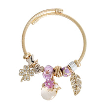 Load image into Gallery viewer, Gold Purple Floral Cable Bangle
