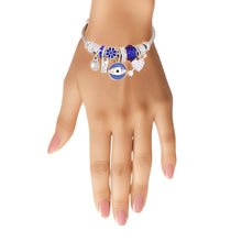 Load image into Gallery viewer, Silver Blue Evil Eye Cable Bangle
