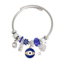 Load image into Gallery viewer, Silver Blue Evil Eye Cable Bangle
