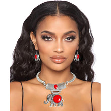 Load image into Gallery viewer, Burnished Silver Red Elephant Choker Set
