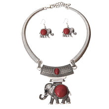 Load image into Gallery viewer, Burnished Silver Red Elephant Choker Set
