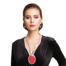Load image into Gallery viewer, Oval Marbled Red Necklace

