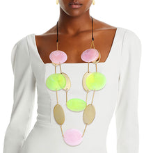 Load image into Gallery viewer, Pink Green Gold Disc Necklace
