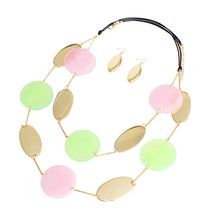 Load image into Gallery viewer, Pink Green Gold Disc Necklace
