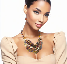 Load image into Gallery viewer, Brown Leopard Beaded Disc Necklace
