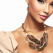 Load image into Gallery viewer, Brown Leopard Beaded Disc Necklace
