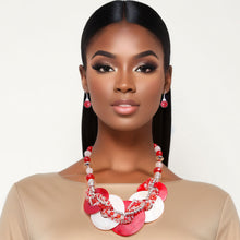 Load image into Gallery viewer, Red and White Beaded Disc Necklace Set
