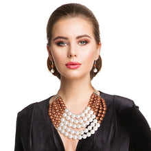 Load image into Gallery viewer, Brown and Cream Pearl 5 Row Necklace
