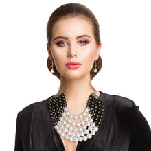 Load image into Gallery viewer, Olive and Cream Pearl 5 Row Necklace
