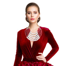 Load image into Gallery viewer, Red Cream Pearl 5 Row Necklace
