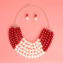Load image into Gallery viewer, Red Cream Pearl 5 Row Necklace
