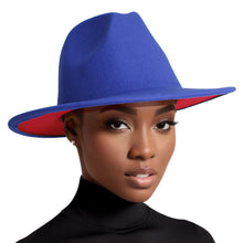 Load image into Gallery viewer, Fedora Blue Red Two Tone Wide Brim Hat for Women
