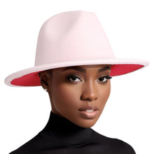 Load image into Gallery viewer, Fedora Light Pink Red Two Tone Wide Brim Hat Women
