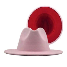 Load image into Gallery viewer, Fedora Light Pink Red Two Tone Wide Brim Hat Women
