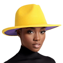Load image into Gallery viewer, Fedora Yellow Purple Two Tone Wide Brim Hat Women
