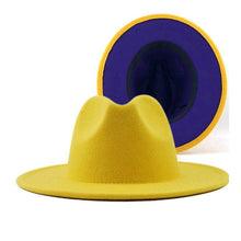 Load image into Gallery viewer, Fedora Yellow Purple Two Tone Wide Brim Hat Women
