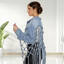 Load image into Gallery viewer, M Knotted Fringe Denim Jacket
