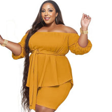 Load image into Gallery viewer, 1XL Mustard Off-Shoulder Shorts Set
