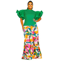 Load image into Gallery viewer, 3XL Green Ruffle Geometric Pant Set
