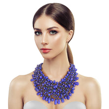 Load image into Gallery viewer, Dark Purple Blue Bead and Copper Bib Necklace
