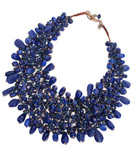 Load image into Gallery viewer, Dark Purple Blue Bead and Copper Bib Necklace

