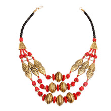 Load image into Gallery viewer, Red Stone Engraved Gold Necklace
