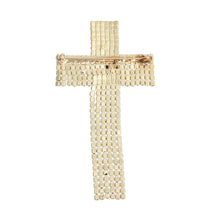 Load image into Gallery viewer, Gold Rhinestone Fringe Cross Brooch
