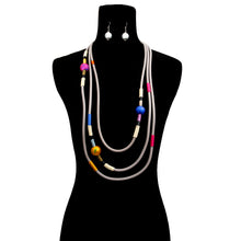 Load image into Gallery viewer, Long Gray Layered Rubber Necklace Set with Metal Ball Detail and Magnetic Closure
