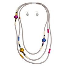 Load image into Gallery viewer, Long Gray Layered Rubber Necklace Set with Metal Ball Detail and Magnetic Closure

