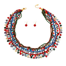 Load image into Gallery viewer, Multi Color Glass and Stone Bead with Cord Multi Strand Layered Necklace Set

