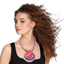 Load image into Gallery viewer, Metal and Raffia Pendant Necklace Set
