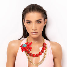 Load image into Gallery viewer, Red and Gold Coral Necklace
