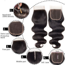 Load image into Gallery viewer, 5×5 Brazilian Body Wave Lace Closure With Baby Hair Brazilian Virgin Hair Natural Color
