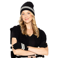 Load image into Gallery viewer, Black Stripe Knit Cuff Beanie
