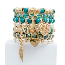 Load image into Gallery viewer, Teal and Pearl Love 7pcs Bracelets
