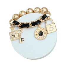 Load image into Gallery viewer, Gold Ball Black Designer 5 Charm Bracelet
