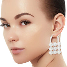 Load image into Gallery viewer, White Pearl Studded Lock Hoops
