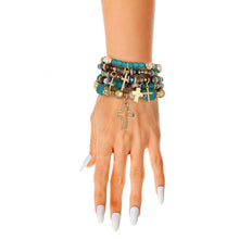 Load image into Gallery viewer, Turquoise Glass Bead Cross Bracelets
