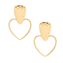 Load image into Gallery viewer, Gold Hammered Metal Heart Earrings
