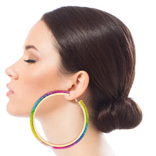 Load image into Gallery viewer, Rainbow Rhinestone Hoops
