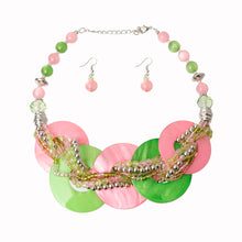 Load image into Gallery viewer, Pink and Green Beaded Disc Necklace Set
